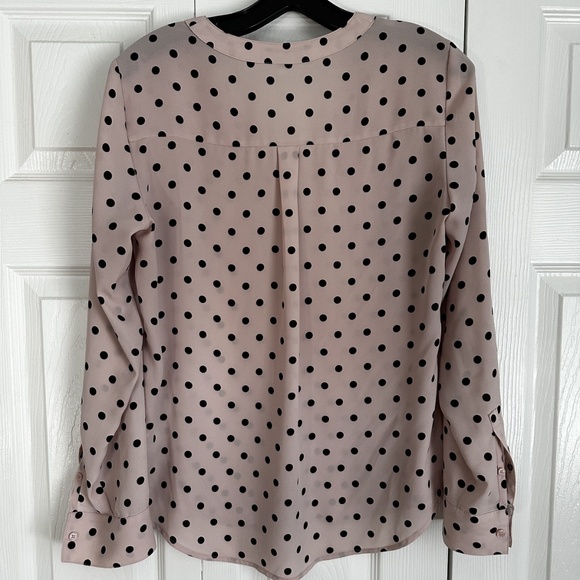 Express Womens Button-Up Shirt Blouse Size Small Beige Pink Polka Dot - Picture 2 of 2
